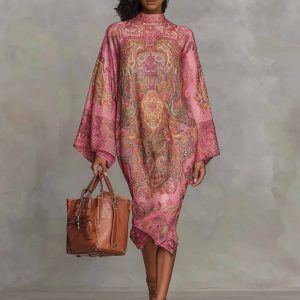 Printed Crew Neck Flared Midi Dress