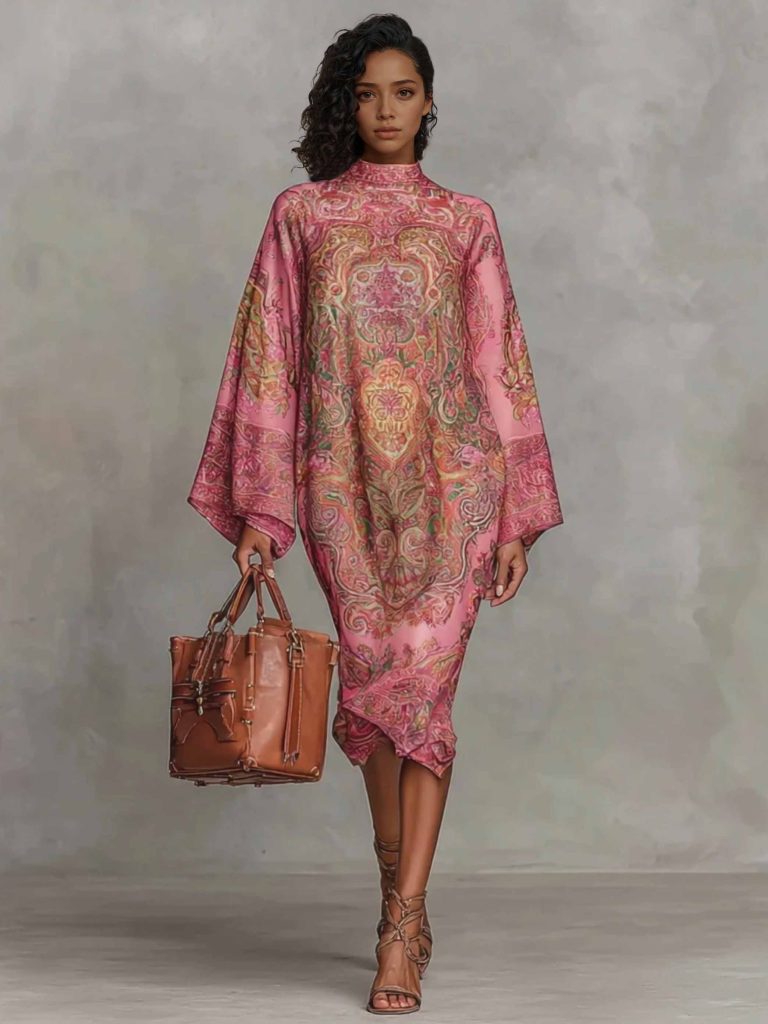 Printed Crew Neck Flared Midi Dress