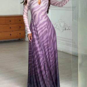 Printed Mesh Maxi Dress